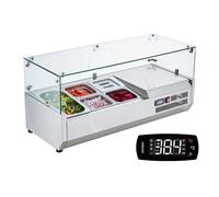 VEVOR Stazione di Preparazione Refrigerata per Condimenti da Banco 140 W Stazione di Preparazione per Frigorifero con 1 Vaschetta 1/3, 4 Vaschette 1/6, Corpo in Acciaio Inossidabile 304, Coperchio PC