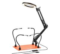 VEVOR Stazione Saldatura Magnetica con Lampada d'Ingrandimento LED 3X 4 Bracci Flessibili, Strumento Terza Mano per Saldatura Base Antiscivolo, Supporto Aiuto per Saldatura Riparazioni Fai da te