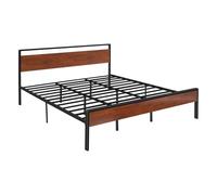 VEVOR Struttura Letto Matrimoniale, Struttura Letto in Metallo con Testiera e Pediera in Legno Marrone Retrò, Ampio Spazio Sottoletto, Antiscivolo, Non Materasso a Molle, 2135 x 1985 x 990 mm