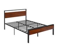 VEVOR Struttura Letto Matrimoniale, Struttura Letto in Metallo con Testiera e Pediera in Legno Marrone Retrò, Ampio Spazio Sottoletto, Antiscivolo, Non Materasso a Molle, Capacità 454 kg