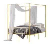 VEVOR Struttura per Letto a Baldacchino Matrimoniale, Letto in Metallo con Testiera Minimalista, Robusto Supporto a Doghe in Acciaio Rotondo, Non Necessita di Materasso a Molle, Oro