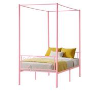 VEVOR Struttura per Letto a Baldacchino Matrimoniale, Letto in Metallo con Testiera Minimalista, Supporto a Doghe in Acciaio Rotondo, Senza Materasso a Molle, Contenitore Sotto Letto, Rosa