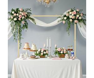 VEVOR Supporto da Tavolo con Morsetti, Altezza ca. 33-107 cm e Lunghezza Regolabile ca. 71-248 cm, Supporto da Tavolo in Metallo, Struttura ad Arco per Palloncini per Matrimoni Natale, Oro