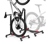 VEVOR Supporto per Bicicletta 2 Pezzi, Portabici da Pavimento, Posizione Verticale e Orizzontale, in Acciaio al Carbonio Resistente, Ruote Bloccabili e Altezza Regolabile, per Ruote 508-737 mm, Nero