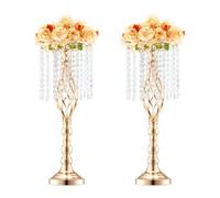 VEVOR Supporto per Fiori da Matrimonio in Cristallo, Alto 55 cm Centrotavola in Metallo per Matrimonio 2 Pezzi, Portafiori Dorati, Espositore Floreale per Tavoli, Cene di Nozze, Cerimonia, Compleanno