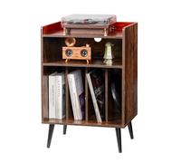 VEVOR Supporto per Giradischi con Luce LED, Supporto per Giradischi a 3 Livelli con Stazione di Ricarica e Porte USB, Contiene 150 Album, Mobiletto Portadischi con Ripiano Espositivo per Soggiorno