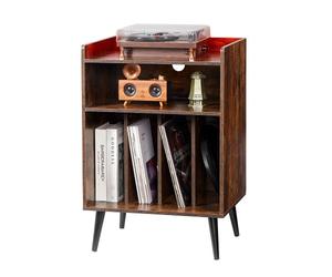 VEVOR Supporto per Giradischi con Luce LED, Supporto per Giradischi a 3 Livelli con Stazione di Ricarica e Porte USB, Contiene 150 Album, Mobiletto Portadischi con Ripiano Espositivo per Soggiorno