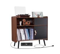 VEVOR Supporto per Giradischi con Presa, Mobiletto Supporto per Dischi con Spazio per 350 Album max., Tavolino per Giradischi Vintage per Soggiorno, Camera da Letto, Mobile da Salone, Marrone