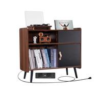 VEVOR Supporto per Giradischi con Presa, Mobiletto Supporto per Dischi con Spazio per 350 Album max., Tavolino per Giradischi Vintage per Soggiorno, Camera da Letto, Mobile da Salone, Marrone