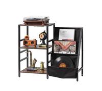 VEVOR Supporto per Giradischi, Contiene Fino 200 Album, Supporto per Giradischi a 3 Livelli con Stazione di Ricarica e Porte USB, con Contenitore per Dischi in Vinile Porta Dischi per Soggiorno, Nero