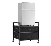 VEVOR Supporto per Minifrigo con Contenitore, Tavolo per Minifrigo 530 x 522 mm con 2 Cassetti e 4 Ruote Girevoli, Ripiano Mobile per Minifrigo, Organizer Nero per Minifrigo per Dormitorio