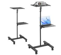 VEVOR Supporto per Proiettore con Ruote, Supporto da Pavimento, Altezza Regolabile 580-1455 mm, Supporto per Proiettore con 2 Vassoi, Ideale per Film all'Aperto, Casa, Ufficio, Palco e Studio, Nero