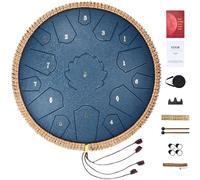 VEVOR Tamburo con Lingua in Acciaio, 356 x 356 x 130 mm 15 Toni, Tamburo da Pioggia da Giardino per Esterni, Chiave di Do Maggiore, Tamburo da Serbatoio, 2 Bacchette e Borsa per Trasporto, Blu Marino