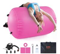 VEVOR Tappetino ad Aria Rullo ad Aria Gonfiabile Rotondo, Attrezzatura da Ginnastica con Canna d'Aria con Pompa Elettrica, Uso Domestico/Palestra/Yoga/Cheerleader/Spiaggia/Parco/Acqua, Rosa