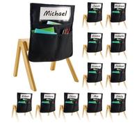VEVOR Tasche Portaoggetti per Sedia per Aula, 465 x 510 mm Confezione da 12, Tasca Portaoggetti per Schienale Sedia con Targhetta per Nome, per Bambini in Classe, Asilo, Scuola e Casa, Nero