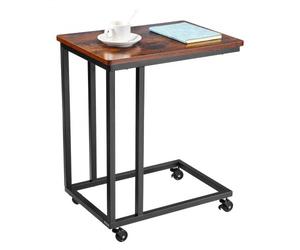 VEVOR Tavolino a Forma di C, Tavolino Laterale con Struttura in Metallo e Rotelle, Supporto per Computer, 500 x 350 x 605 mm, Mobiletto da Salotto per Camera da Letto, Ufficio, Marrone e Nero