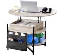 VEVOR Tavolino da Caffè con Piano Sollevabile 900 x 900 x 510 mm Tavolino da Caffè Rotondo con Tasche Portaoggetti Extra, Tavolino da Caffè Sollevabile 19,8 kg per Ufficio, Soggiorno, Grigio Scuro