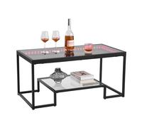 VEVOR Tavolino da Caffè da 100 x 51 x 48 cm in Vetro e Metallo Temperato con Illuminazione, Tavolo Rettangolare con Due Livelli e Spazio di Archiviazione Aperto, per Soggiorno Ufficio Nero