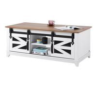 VEVOR Tavolino da Caffè da Fattoria da 1210 mm Tavolino Rettangolare con 2 Ante Scorrevoli Stile Fienile, Tavolo in Legno Rustico a 2 Livelli con Ripiani Rimovibili per Soggiorno, Bianco e Naturale