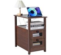 VEVOR Tavolino da Caffè in Stile Fattoria, Comodino Stretto con Porte USB e Prese, Tavolino a 4 Ripiani con Mobiletto Portaoggetti e 2 Cassetti, Ideale per Soggiorno, Camera da Letto, Ufficio, Marrone