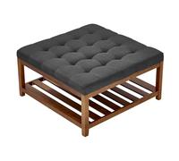 VEVOR Tavolino da Caffè Quadrato 875 x 875 x 445 mm con Ripiano Portaoggetti in Legno Massello, Poggiapiedi in Lino per Salotto, Camera da Letto, Soggiorno, 181,44 kg, Grigio Scuro