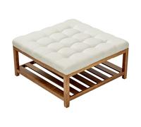 VEVOR Tavolino da Caffè Quadrato 875 x 875 x 445 mm con Ripiano Portaoggetti in Legno Massello, Poggiapiedi in Lino per Salotto, Camera da Letto, Soggiorno, 181,44 kg, Bianco Crema