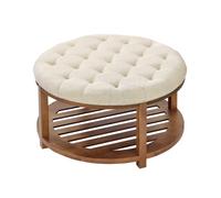 VEVOR Tavolino da Caffè Rotondo 810 x 810 x 476 mm con Contenitore in Legno Massello, Poggiapiedi in Lino per Salotto, Camera da Letto, Soggiorno, 158,76 kg, Colore Lino
