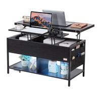 VEVOR Tavolino da Caffè Sollevabile 1000 x 500 x 552 mm Tavolino da Caffè Rettangolare, con Tasche Portaoggetti Extra, Tavolino da Caffè Ribaltabile con Illuminazione Ambientale per Soggiorno, Nero