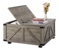 VEVOR Tavolino da Caffè, Stile Rustico 914 mm Tavolino Quadrato Incernierato con Ampio Vano Portaoggetti, Tavolo da Cocktail Rustico in Legno per Soggiorno Camera da Letto Appartamento Studio, Beige