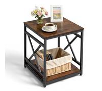 VEVOR Tavolino da Divano con 2 Ripiano Quadrato con Ripiani Aperti, Comodino Moderno con Struttura in Metallo a X, Scrivania in Legno per Soggiorno, Camera da Letto, Ufficio, Dormitorio, Marrone