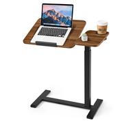 VEVOR Tavolino da Letto 700 x 400 mm Mobile con Ruote a Scomparsa Marrone, Ideale per Casa Ufficio Poltrona Salotto, Scrivania per Laptop Regolabile in Altezza, con Piano Inclinabile e Portabicchieri