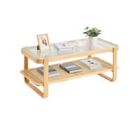 VEVOR tavolino in rattan tavolino rettangolare in legno di rattan intrecciato con piano in vetro temperato, 115 cm tavolino moderno boho
