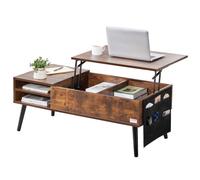 VEVOR Tavolino Sollevabile, Tavolino Rettangolare da 100 cm con Tasche Portaoggetti Extra, Tavolino Pop-Up per Soggiorno Tavolino da Pranzo Regolabile Altezza, Tavolino caffè per Bar Casa, Marrone