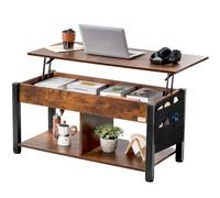 VEVOR Tavolino Sollevabile, Tavolino Rettangolare da106 cm con Tasche Portaoggetti Extra, Tavolino Pop-Up per Soggiorno Tavolino da Pranzo Regolabile Altezza, Tavolino da caffè per Bar Casa, Marrone