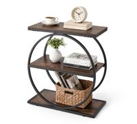 VEVOR Tavolino Stretto a 3 Ripiani con Ripiani Aperti, Comodino Moderno con Struttura in Metallo Rotondo, Scrivania da Caffè in Legno per Soggiorno, Camera da Letto, Ufficio, Marrone Rustico