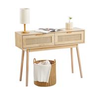 VEVOR Tavolo Consolle con 2 Cassetti Porta Scorrevole in Rattan Naturale