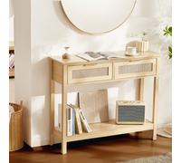 VEVOR Tavolo Consolle in Rattan 1000 x 295 x 815 mm Tavolo Ingresso con Porta Scorrevole in Rattan Naturale, Tavolo Consolle Divano per Soggiorno, Studio, Ingresso o Parete TV, Naturale