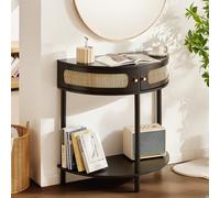 VEVOR Tavolo Consolle in Rattan a Mezzaluna con 2 Cassetti, Tavolo d'Ingresso in Rattan con Porta Scorrevole Naturale, Tavolo Consolle con Spazio Archiviazione per Soggiorno, Studio, Ingresso, Nero