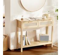 VEVOR Tavolo Consolle Rattan 2 Cassetti Portaoggetti Porta Scorrevole Naturale