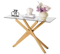 VEVOR Tavolo Consolle in Vetro 114,3 x 45,7 x 76,2 cm Moderno Tavolino Rettangolare con Piano in Vetro Temperato e Gambe Incrociate in Ferro, Piedini Antiscivolo Regolabili per Soggiorno, Ingresso