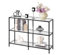 VEVOR Tavolo Consolle in Vetro a 3 Livelli 100 x 30 x 72,9 cm Moderno Tavolino Rettangolare con Piano in Vetro Temperato e Gambe in Ferro, Dispositivo Antiribaltamento per Soggiorno, Ingresso, Nero