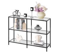 VEVOR Tavolo Consolle in Vetro a 3 Livelli 100 x 30 x 72,9 cm Moderno Tavolino Rettangolare con Piano in Vetro Temperato e Gambe in Ferro, Dispositivo Antiribaltamento per Soggiorno, Ingresso, Nero
