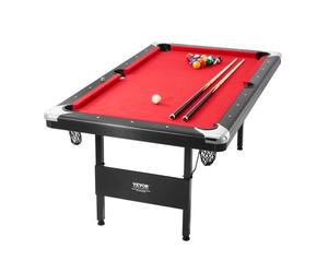 VEVOR Tavolo da Biliardo 1,9 m, Tavolo Portatile e Pieghevole, Set da Biliardo con Palline, Stecche, Gesso, Nero con Panno Rosso, Perfetto per la Sala Giochi della Famiglia, Bambini e Adulti