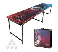 VEVOR Tavolo da Birra Pong Portatile da 2400 mm con Luci a LED, Tavolo Pieghevole per Portellone Posteriore con Maniglie per Trasporto e 6 Palline da Pong, Altezza Regolabile, per Viaggi e Campeggio
