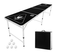 VEVOR Tavolo da Birra Pong Portatile da 2400 mm Tavolo Pieghevole Rialzato Posteriore, Maniglie per Trasporto e 6 Palline da Pong, Altezza Regolabile, Tavolo Leggero per Ufficio, Campeggio, Nero
