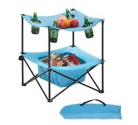 VEVOR Tavolo da campeggio pieghevole portatile e leggero, per esterni, in tela Oxford 600D, impermeabile, per spiaggia, con 4 portabicchieri e borsa per il trasporto, per Picnics, 560 x 560 x 640 mm