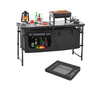 VEVOR Tavolo da Cucina da Campeggio, 3 Altezze Regolabili, Stazione di Cottura Portatile Leggera in Alluminio con Organizzatore per Riporre Oggetti, Maniglia per Trasporto, per Barbecue, Feste, Nero