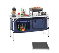 VEVOR Tavolo da Cucina da Campeggio Pieghevole per Esterni, 3 Altezze Regolabili, Stazione di Cottura Portatile Leggera in Alluminio con Organizzatore per Riporre Oggetti, Maniglia per Trasporto, Blu