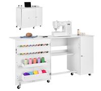 VEVOR Tavolo da Cucito Pieghevole Tavolo Multiuso per Macchina da Cucire con Mobiletto Design Compatto, Porta Magnetica, Postazione per Lavori Artigianali e Scrivania per Casa, Bianco
