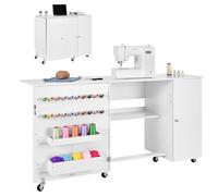 VEVOR Tavolo da Cucito Pieghevole Tavolo Multiuso per Macchina da Cucire con Mobiletto Design Compatto, Porta Magnetica, Postazione per Lavori Artigianali e Scrivania per Casa, Bianco